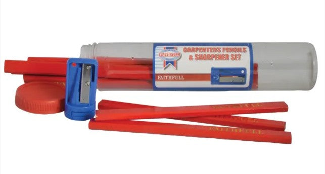 Faithfull Carpenters Pencils Red (12 + Sharpener)