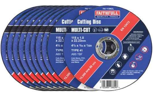 Faithfull Multi-Purp Cutting Disc 115x1x22.23mm (Pack 10)