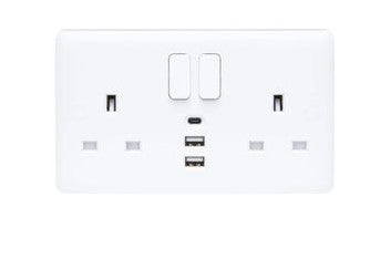 Vimark Curve 13A 2G SP Switched Socket With 3 Ports (2A & 1C)