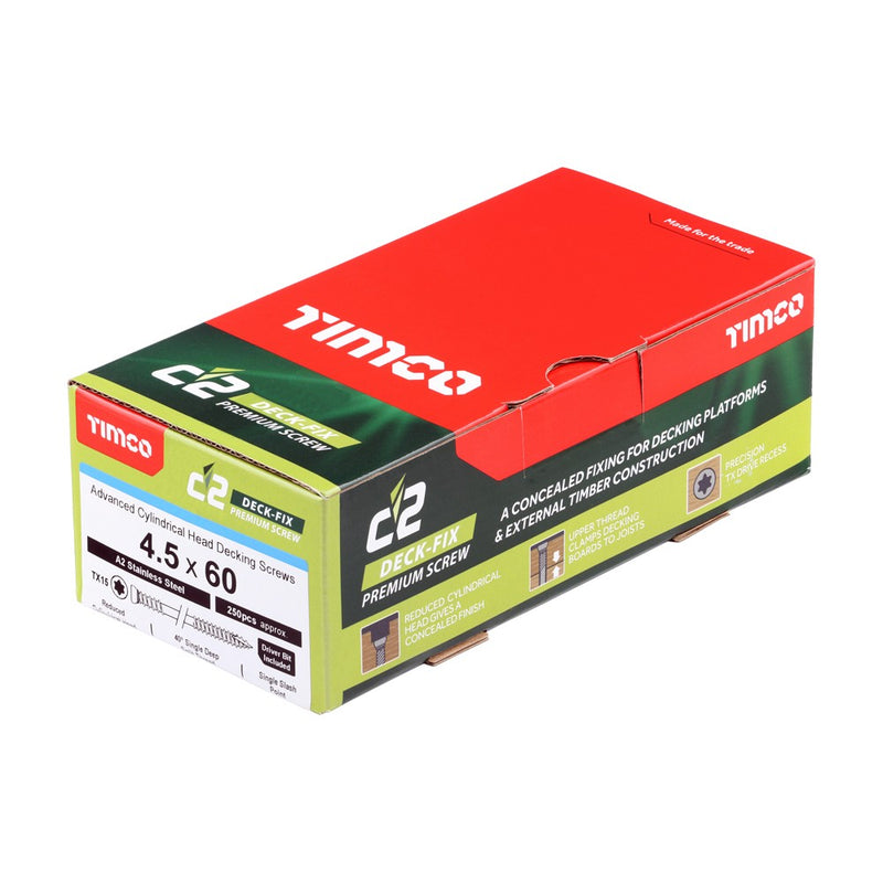 C2 Decking Screws Cylinder S/S 4.5x60mm Box of 250