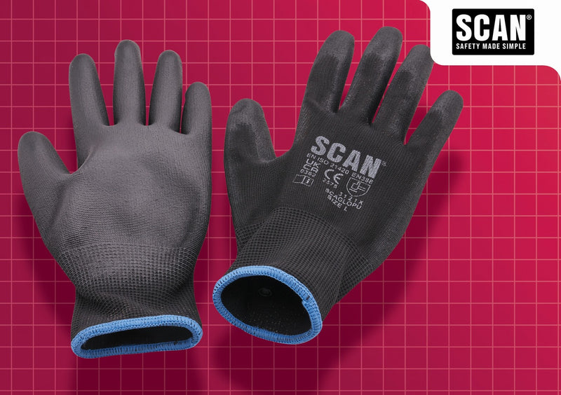 Scan Black PU Gloves Pack of 5 Pairs