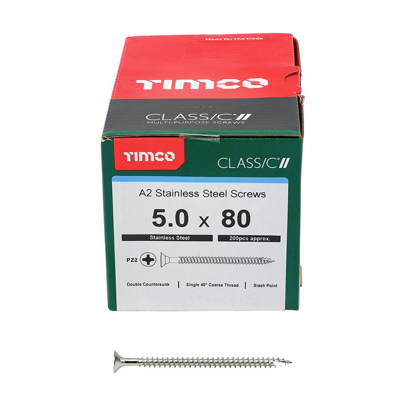 Stainless Steel Classic Screw 5.0 x 80mm Box 200
