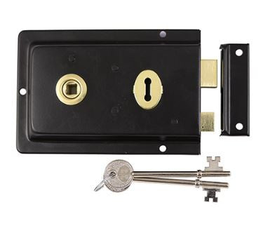 Rim Sash Lock Fluted - Black 156 x 106mm