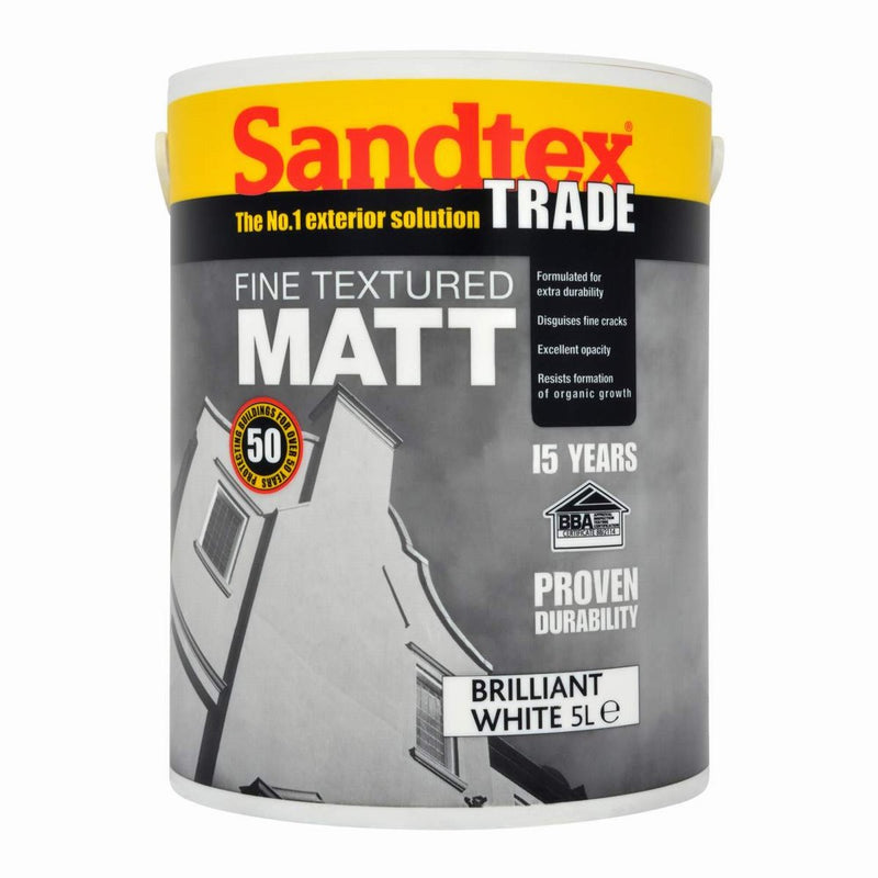 Sandtex Trade Fine Text Bril White 5L Masonry Paint