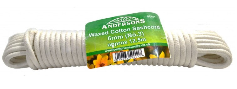 12.5m 6mm (No 3) Waxed Cotton Sash Cord