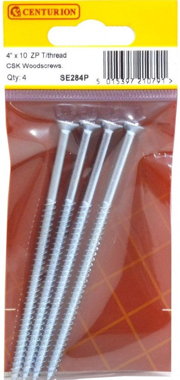 4" x 10 ZP Twin Thread Woodscrews Countersunk (Pack of 4)