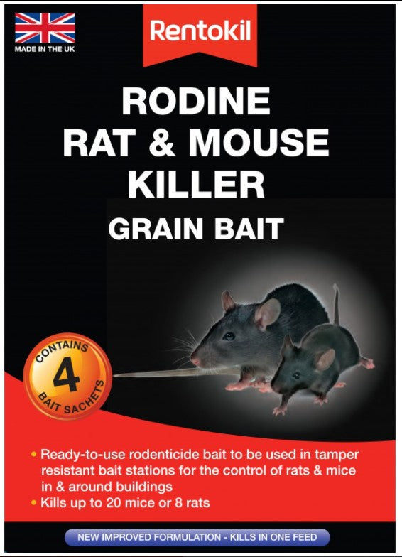 Rentokil Rodine Rat & Mouse Killer Grain  Bait - 4 Sachets