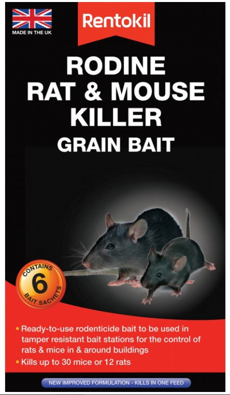 Rentokil Rodine Rat & Mouse Killer Grain  Bait - 6 Sachets
