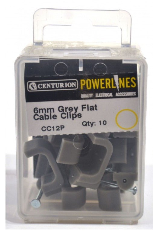 6mm Flat T+E Grey Cable Clip (Pack of 10)