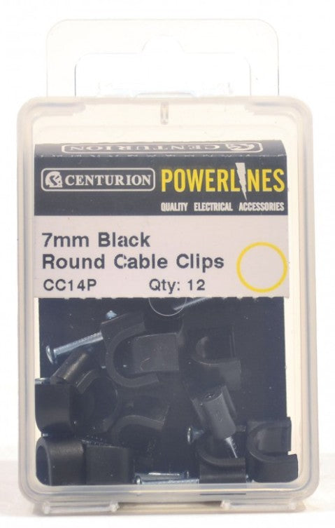 7mm Black Round Cable Clips (Pack of 12)