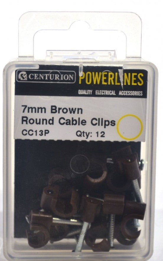 7mm Brown Round Cable Clips (Pack of 12)