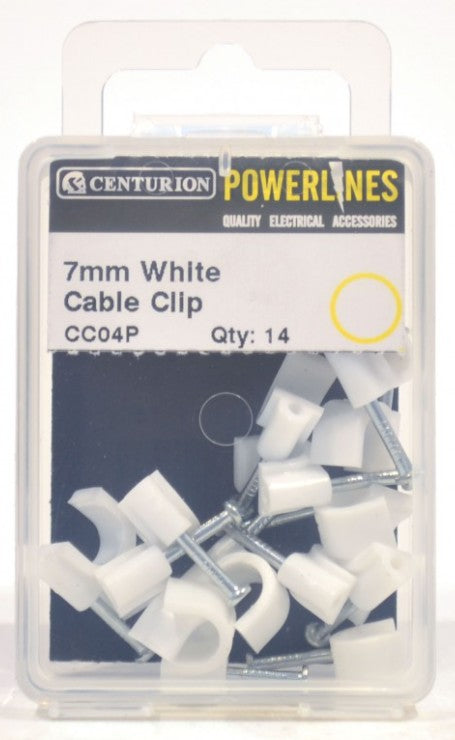 7mm White Cable Clips (Pack of 14)