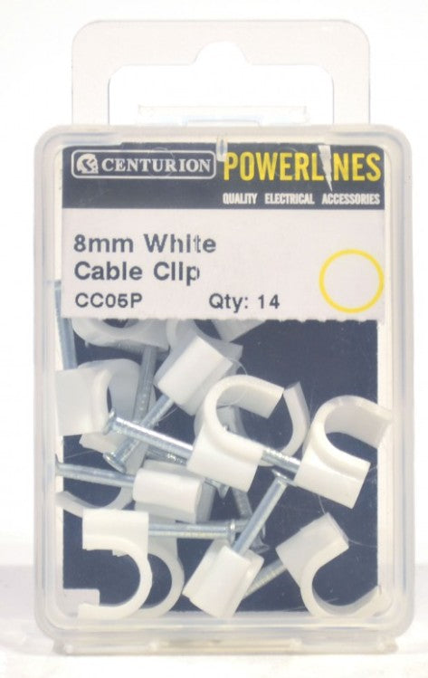 8mm White Cable Clips (Pack of 14)
