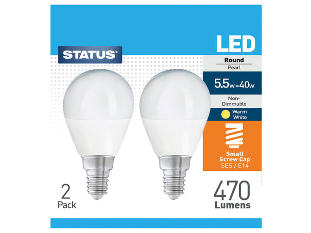 LED Round 5.5W Lumen Pearl Light Bulb Warm White x 2