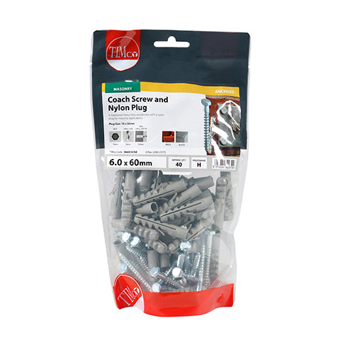 Coach Screw & Nylon Plugs Bag of 40 6.0 x 60mm