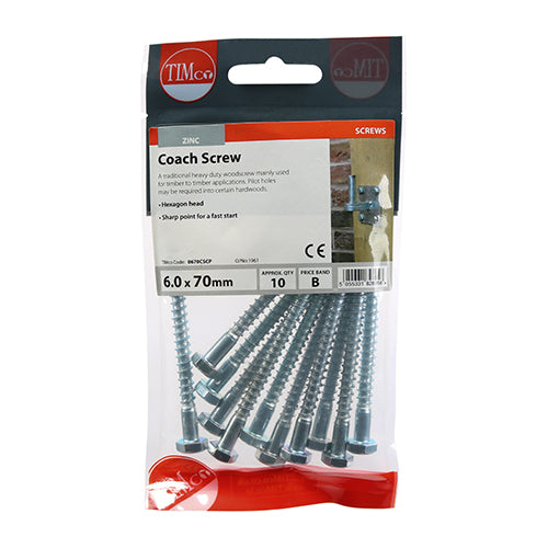 Coach Screw BZP Pack of 10 6.0 x 70mm