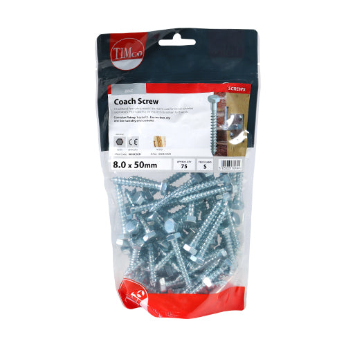 Coach Screw BZP Pack of 75 8.0 x 50mm