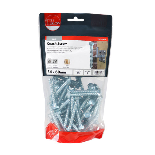 Coach Screw BZP Pack of 65 8.0 x 60mm