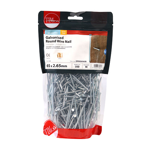 Round Wire Nail - Galvanised 65mm x 2.65 - 1Kg