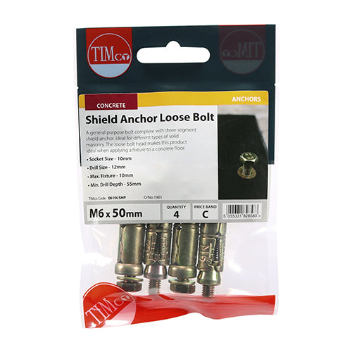 Anchor Bolt - M6:10L (M6 x 50) Pack of 4