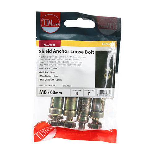 Anchor Bolt - M8:10L (M8 x 60) Pack of 4