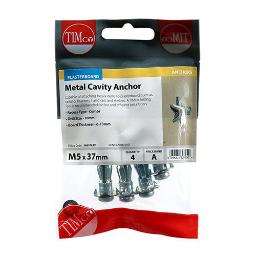 Cavity Anchor - BZP M5x37 (45mm Screw) Pack of 4