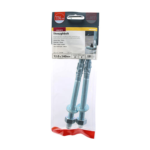 Throughbolt - BZP M12 x 140mm Pack of 2