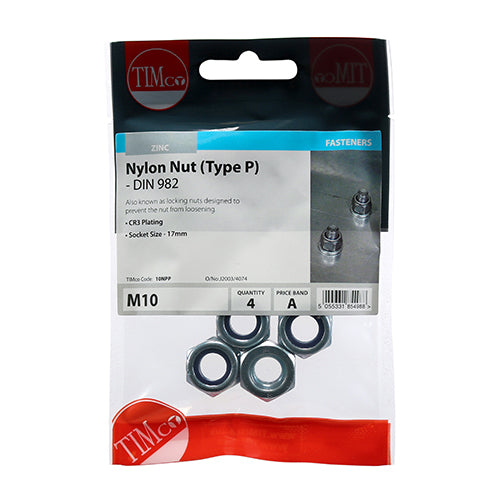 P Nylon Nut DIN 982 - BZP M10 Pack of 4