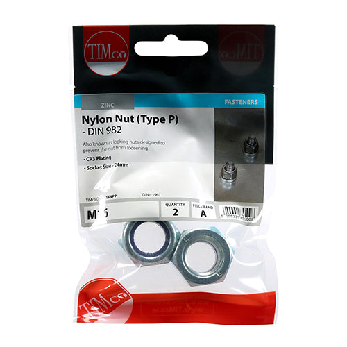 P Nylon Nut DIN 982 - BZP M16 Pack of 2