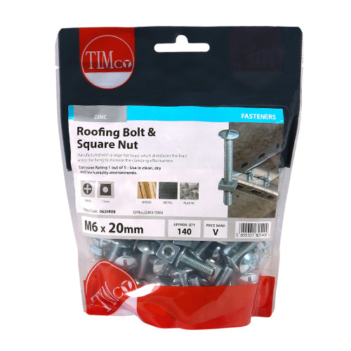 Roofing Bolt & SQ Nut - BZP M6 x 20 Pack Of 140