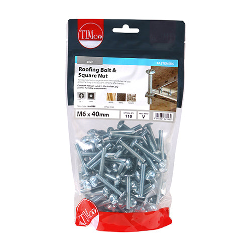 Roofing Bolt & SQ Nut - BZP M6 x 40 Pack Of 110