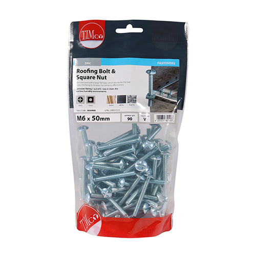Roofing Bolt & SQ Nut - BZP M6 x 50 Pack Of 90