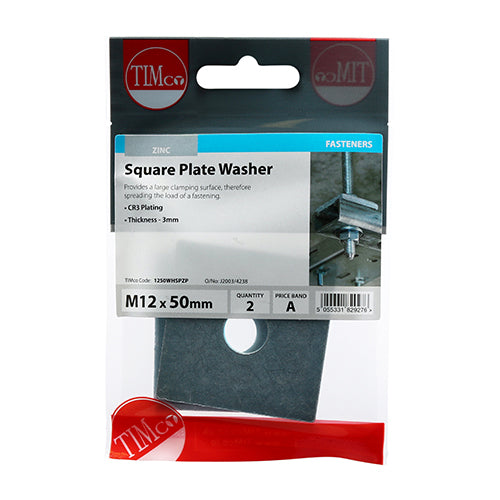 Square Plate Washer - BZP M12 Pack of 2