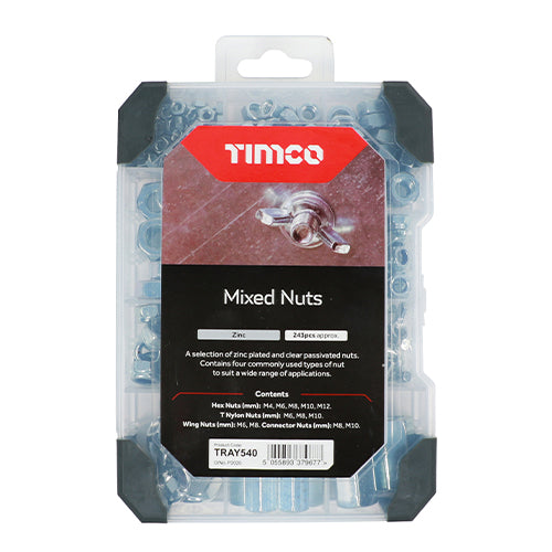 Timco Mixed Tray - Nuts - Zinc 243pcs