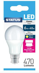 GLS LED 6W Pearl Bayonet Warm White Bulb