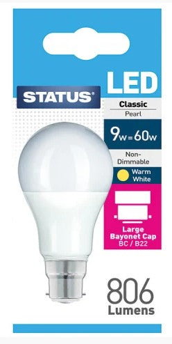 GLS LED 9W 806 Lumen Bayonet Cap Pearl Warm White