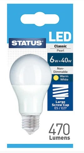 GLS LED 6W Pearl Edison Screw Warm White