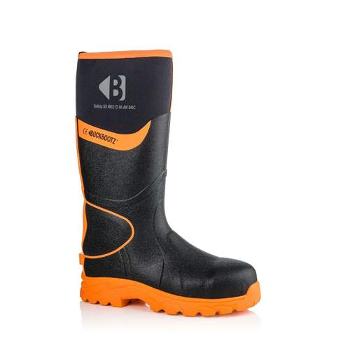Buckbootz S5 Safety Wellie Boot Black/Hi Viz Orange