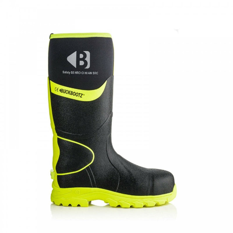 Buckbootz S5 Safety Wellie Boot Black/Hi Viz Yellow